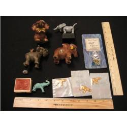 This collage of 11 elephants includes an ink stamp, a shaker elephant, elephant decorations (gold in