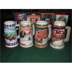 Four Budweiser Holiday Beer Steins