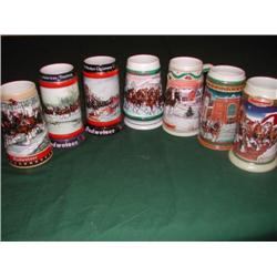 Seven Budweiser Holiday Series Beer Steins