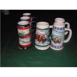 Six Budweiser Holiday Series Beer Steins