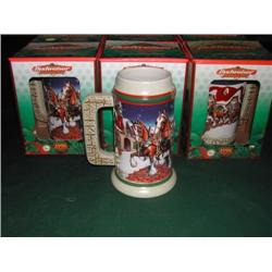 Six 1998 Budweiser Holiday Series Beer Steins