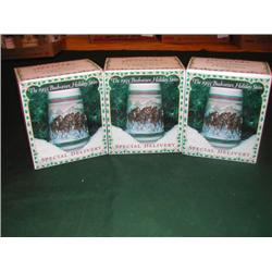 Three 1993 Budweiser Holiday Stein Collection