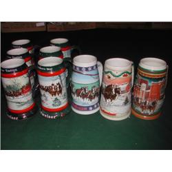 Nine Budweiser Holiday Series Steins