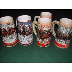 Five Anheuser Busch Collector Series Beer Steins
