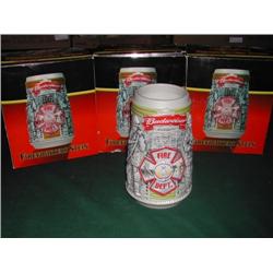 Three Budweiser Fire Fighter Steins