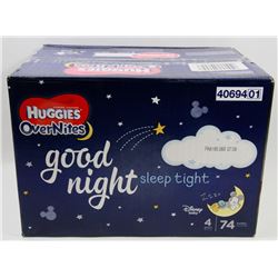 CASE OF 74 HUGGIES OVERNITES DIAPERS SIZE 4