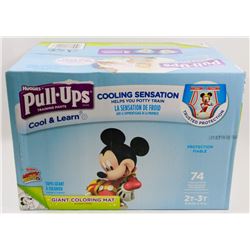 CASE OF 74 HUGGIES PULL UPS COOL & LEARN DIAPERS
