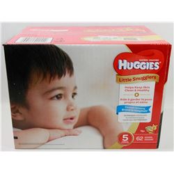 CASE OF 62 HUGGIES LITTLE SNUGGLERS DIAPERS SIZE 5
