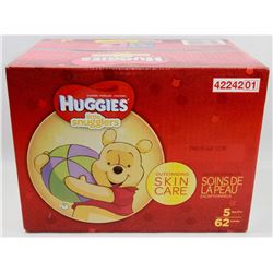 CASE OF 62 HUGGIES LITTLE SNUGGLERS DIAPERS SIZE 5