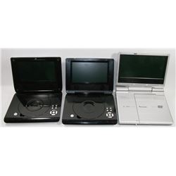 LOT OF 3 UNTESTED PORTABLE DVD PLAYERS
