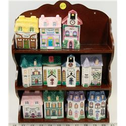 WALL HANGING W/11 AVON MINI HOUSE CANISTERS