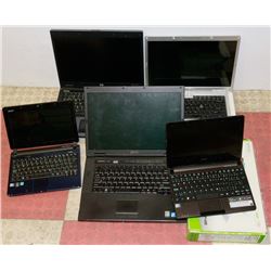 BOX OF 5 VARIOUS REPAIRABLE LAPTOPS