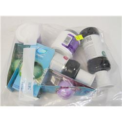 BAG OF ASSORTED BATH PRODUCTS AND NAIL POLISH
