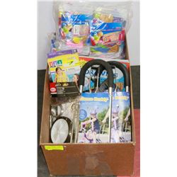 LARGE BOX OF KIDS ITEMS INCLUDING BALLOONS,