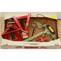 BOX WITH JACK STANDS AND COME-A-LONG