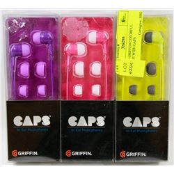 SET OF 3 GRIFFEN COLORFUL EARBUDS WITH CAPS