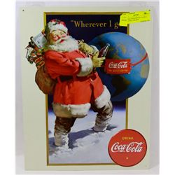VINTAGE STYLE REPLICA SANTA COCA COLA TIN SIGN.