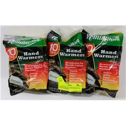 3 PACKAGES OF 10PRS REMINGTON HAND WARMERS