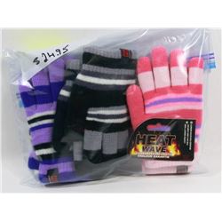 NEW  PACKAGE OF 3 KIDS HEAT WAVE GLOVES