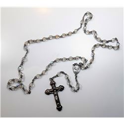 11)  CLEAR CRYSTAL & SILVER TONE ROSARY