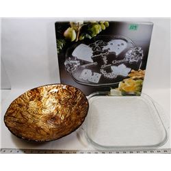 ITALIAN GOLD TONE BOWL AND 2 PLATTERS