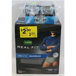 BOX OF DEPENDS BRIEFS SIZE L/XL SOLD WITH ICE