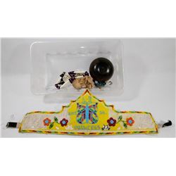 2 CONTAINERS OF INDIGENOUS BEADWORK CARVINGS