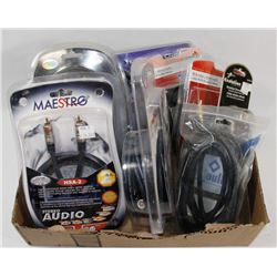 FLAT W/ ASSORTED AUDIO AND VIDEO CABLES.