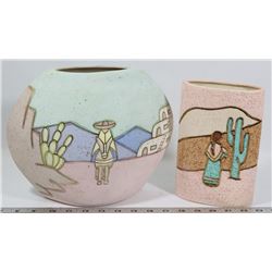 PAIR OF HAND PAINTED MEXICAN VASES