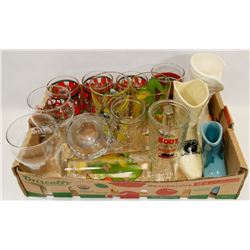 FLAT OF COCA COLA & PEPSI GLASS & COWBOY BOOTS.