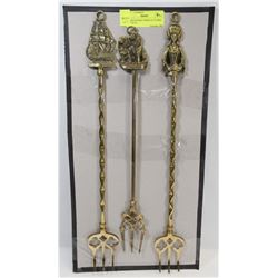 BRASS ANTIQUE FIREPLACE FORKS (LOT OF 3).