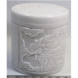 DRAGON CARVED WHITE STONE URN/ JAR
