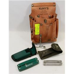 2 POCKET KNIVES + KUNY TOOL BELT