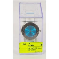 NEW SHAGWEAR WATCH, BLUE FACE, BLUE AND WHITE