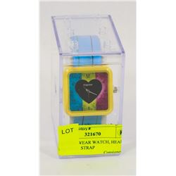 NEW SHAGWEAR WATCH, HEART FACE, BLUE STRAP
