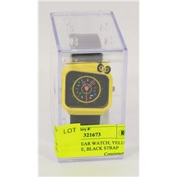 NEW SHAGWEAR WATCH, YELLOW SQUARE FACE, BLACK STRAP