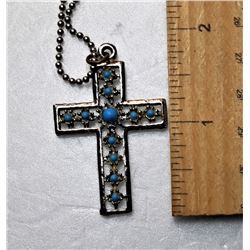 20)  SILVER TONE & TURQUOISE CROSS AND
