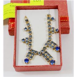 VINTAGE GOLD TONE & BLUE RHINESTONE NECKLACE