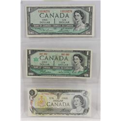 CANADIAN 1954, 1967,1973 ONE DOLLAR BILLS