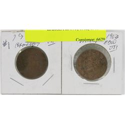 LOT OF 2 LARGE PENNY, 1902, 1903