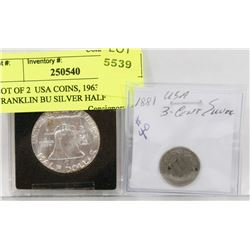 LOT OF 2  USA COINS, 1963 FRANKLIN BU SILVER HALF
