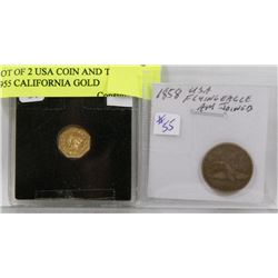 LOT OF 2 USA COIN AND TOKEN, 1955 CALIFORNIA GOLD