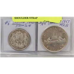 LOT OF 2 CANADIAN COINS, 1953 NO SHOULDER STRAP