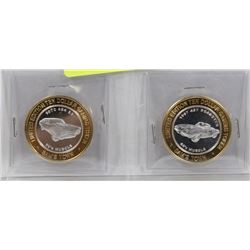 SET OF 2 - $10 VEGAS SILVER STRIKE GAMING TOKENS.