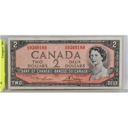 CANADA 1954 TWO DOLLAR BILL.