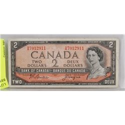 CANADA 1954 TWO DOLLAR BILL.