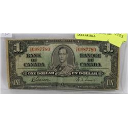 1937 CANADIAN KING GEORGE VI 1 DOLLAR BILL
