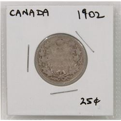 CANADA 1902 TWENTY FIVE CENT SILVER COIN.