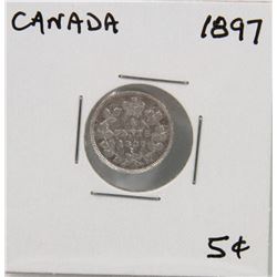 CANADA 1897 FIVE CENT SILVER COIN.