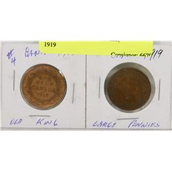 LOT OF 2 LARGE PENNIES, 1917 AND 1919